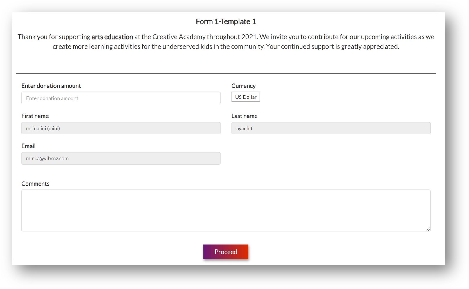 Donation template - QUick form